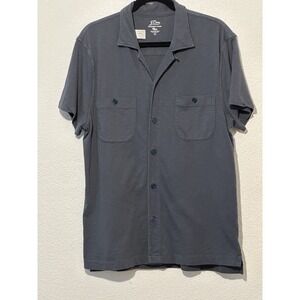 J. Crew Garment Dyed Knit Goods Blue Short Sleeve Snap Closure Shirt Mens L